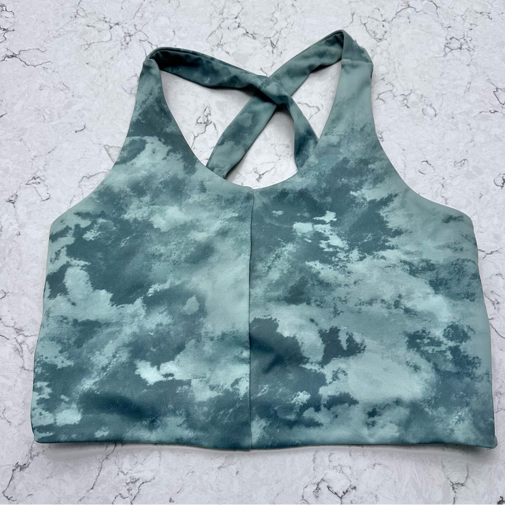 Green Tie Dye Women's Medium Sports Bra Crossed Straps Racerback